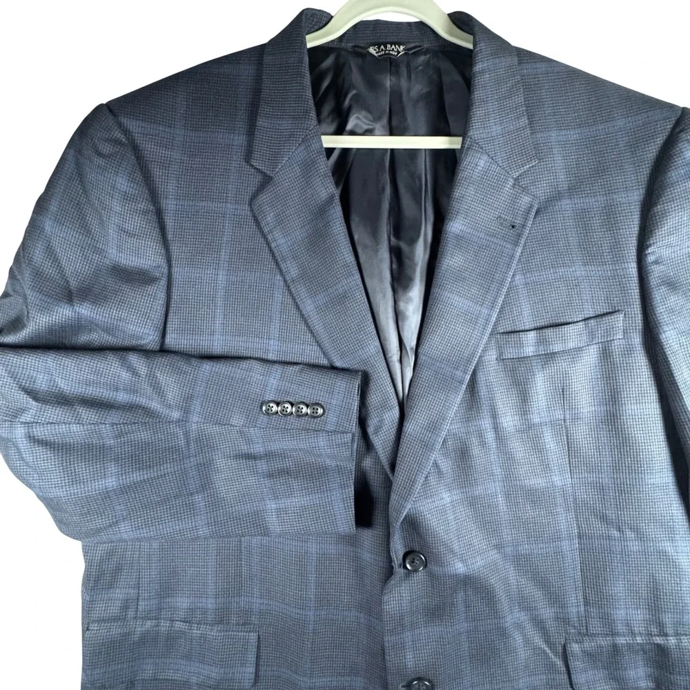 Jos A Bank Sport Coat Mens 50L Navy Blue Silk Wool Houndstooth Blazer